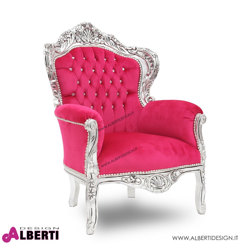 Poltrona Marsiglia Barocco rosa con tessuto rosa - Alberti Design