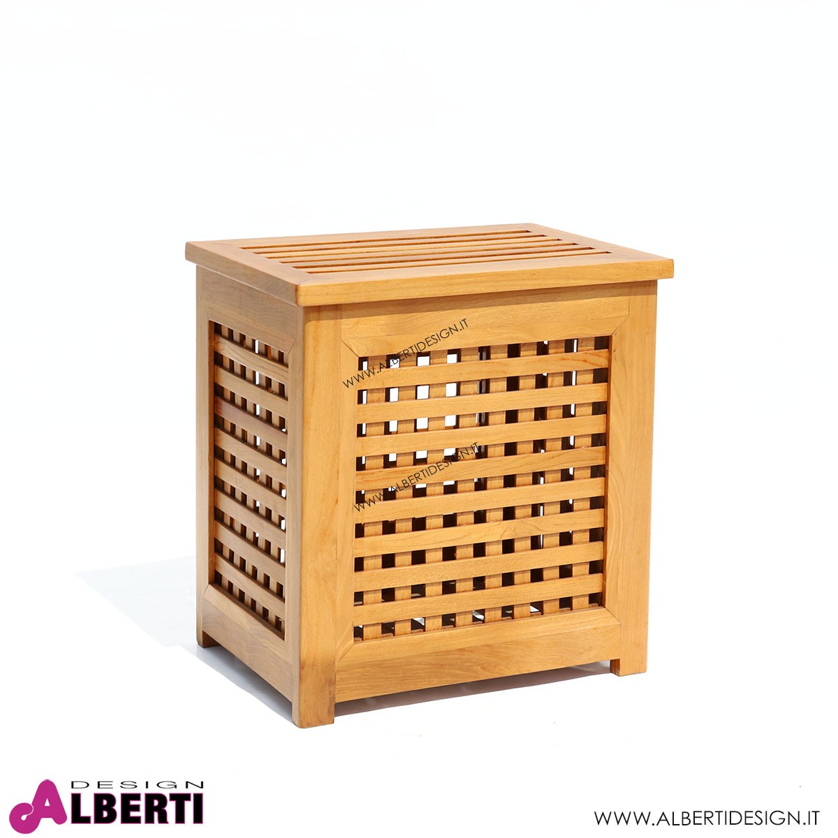 Cesto per biancheria in teak con coperchio 45x32x48