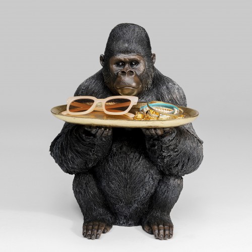 962 KA53625_a Figura Gorilla naturale c/vassoio oro 44cm