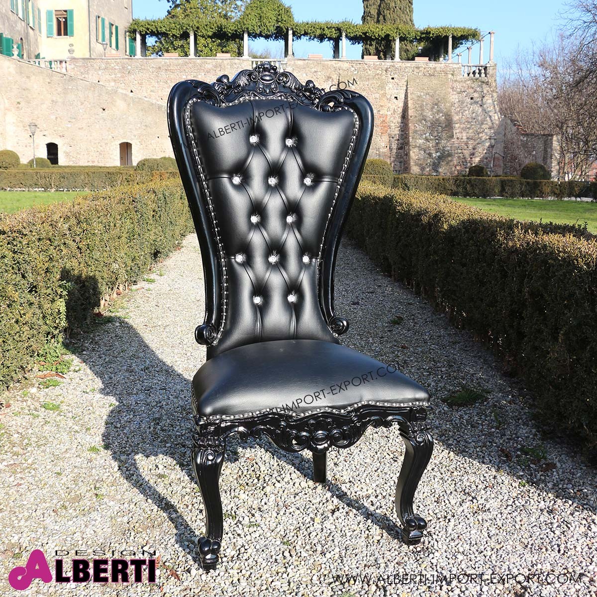 Sedia barocco contemporaneo MARILYN black/black con pelle sintetica  61x58x140